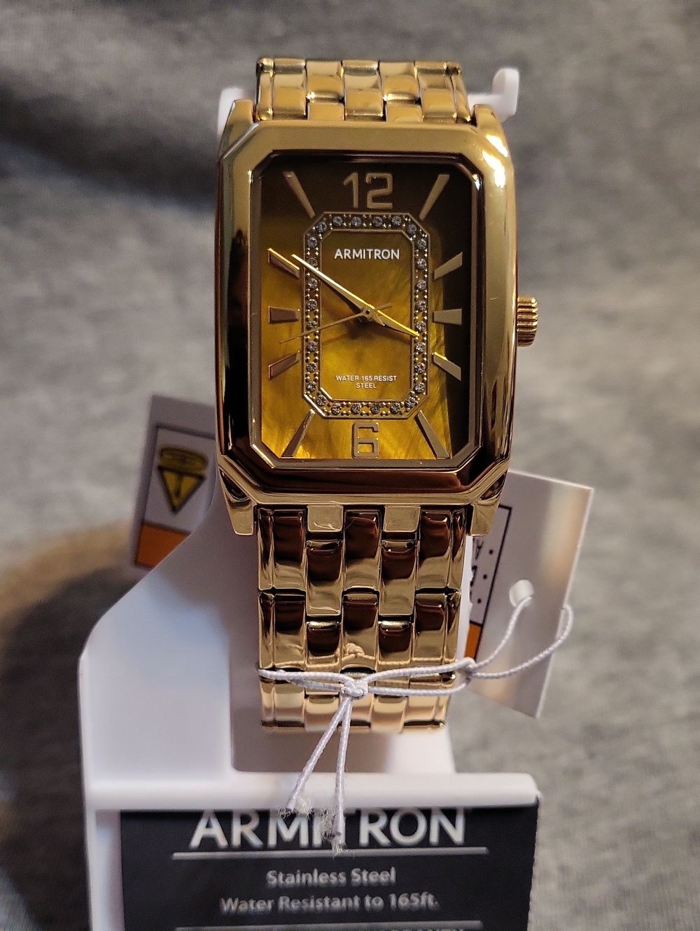 Armitron Gold Tone Rectangular Crystal Accent Bracelet Watch